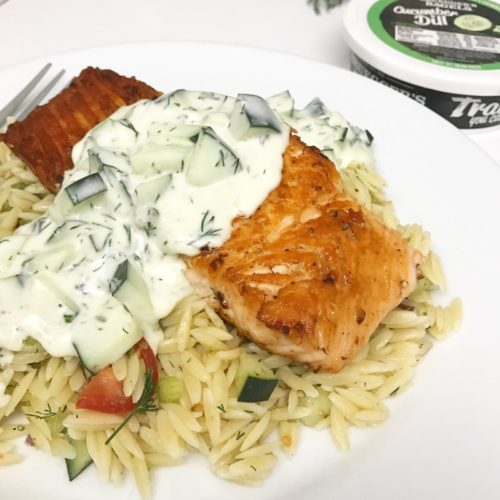 Recipe | Pan Seared Salmon with Cucumber Dill Sauce | Bruegger's