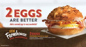 Bruegger's Farmhouse Breakfast Sandwich with double the meat and two eggs.