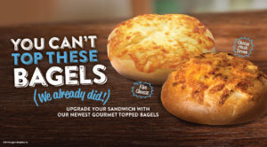 Try one of our new gourmet bagels. Either Cheesy Hashbrown topped or Five Cheese topped.