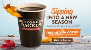 Free medium coffee with any purchase offer