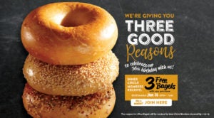 3 free bagels for Bruegger's 36th birthday