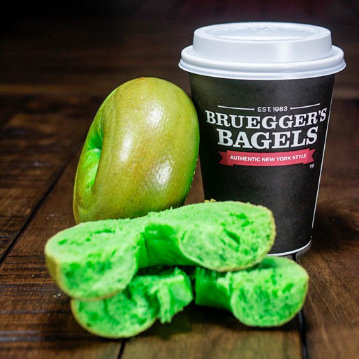 Green Bagels are back at Bruegger's. Pre-orders start March 7th and will be available in bakeries March 15-17th.
