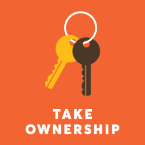 Pair of keys above the text: take ownership