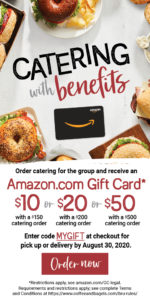 Catering with Bruegger's Bagels can earn you an Amazon gift card for $10, $20, or $50